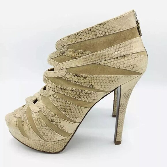 Elie Tahari Womens Shoes US 10.5/EU 40.5 Leather Ankle Heel Snake Print Platform - Picture 5 of 12
